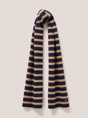 White Stuff Stripe Wool Knit Scarf Navy Multi | 85304-KJLZ