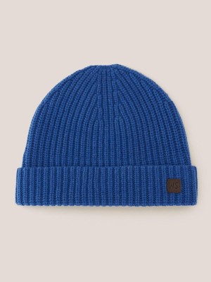 White Stuff Wool Ribbed Beanie Mid Blue | 45301-CNEA