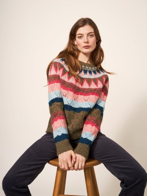 White Stuff Yoke Pattern Jumper Pink Multi | 61804-KXUG