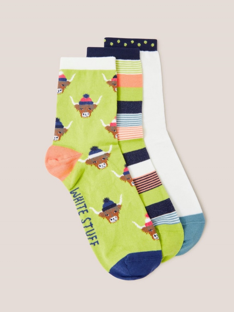 White Stuff 3 Pack Cow Ankle Socks Navy Multi | 93167-YHOF