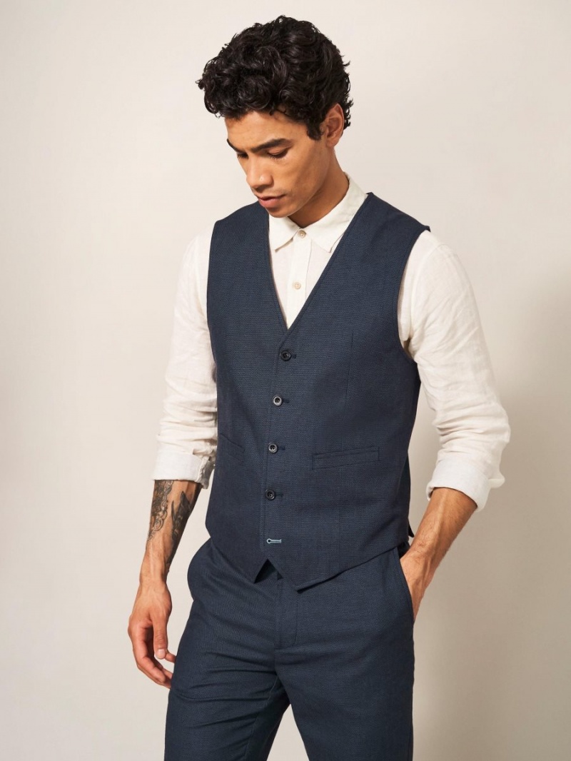 White Stuff Abbot Linen Regular Fit Waistcoat French Navy | 14857-PSGA