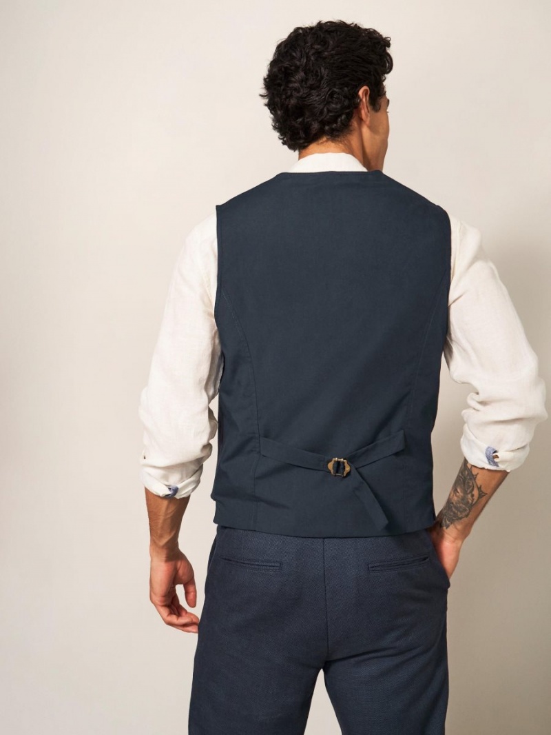 White Stuff Abbot Linen Regular Fit Waistcoat French Navy | 14857-PSGA