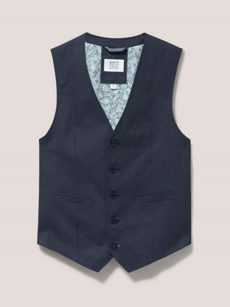 White Stuff Abbot Linen Regular Fit Waistcoat French Navy | 14857-PSGA