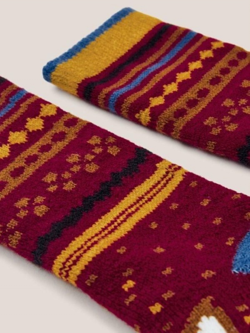 White Stuff Abstract Fox Cabin Socks Red Multi | 18695-RTSC