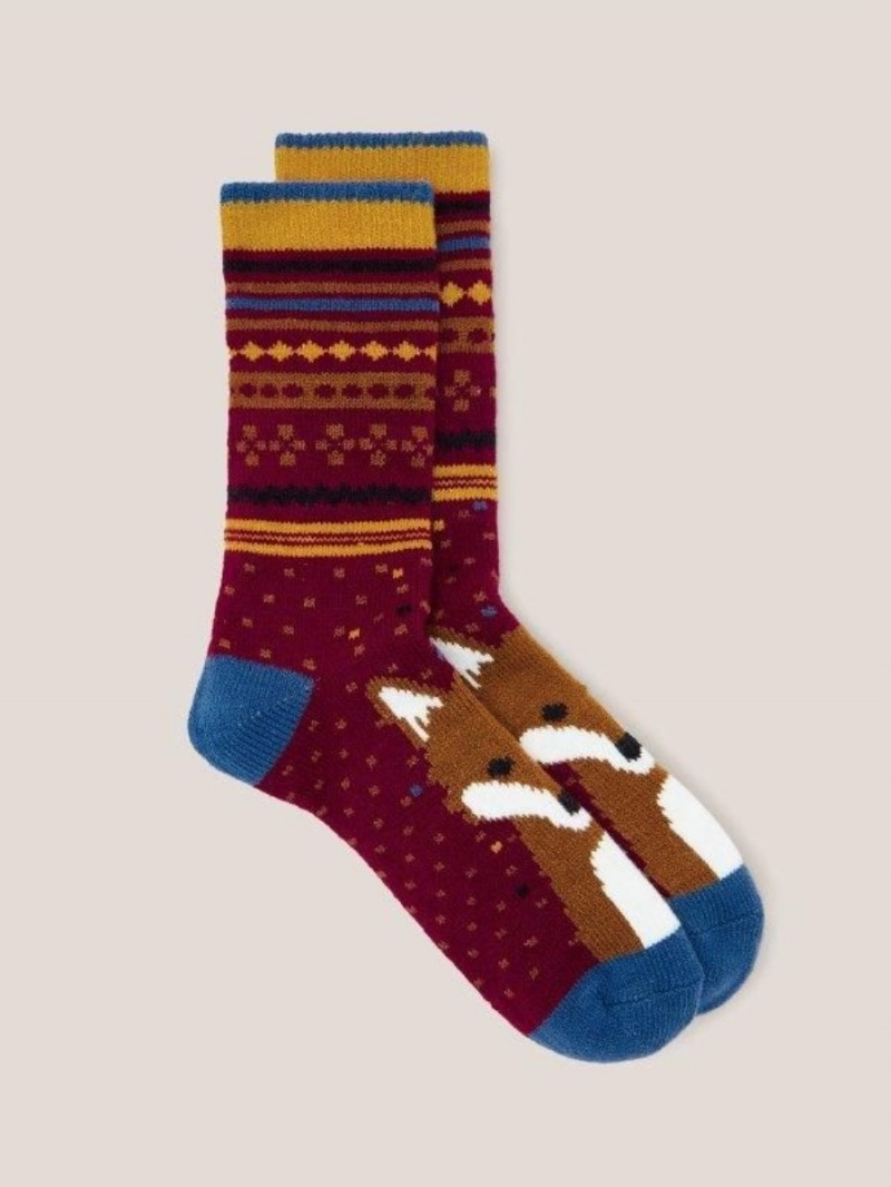 White Stuff Abstract Fox Cabin Socks Red Multi | 18695-RTSC