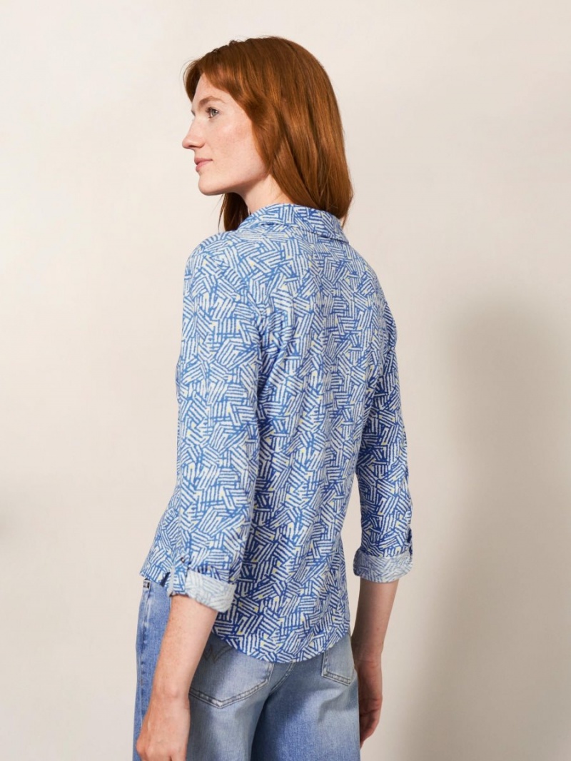 White Stuff Annie Cotton Jersey Shirt Blue Print | 05297-AEKN