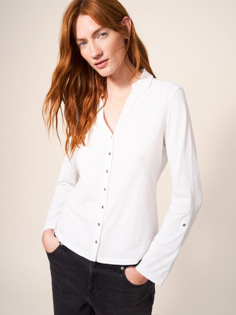 White Stuff Annie Cotton Jersey Shirt Brilliant White | 46073-FBJU