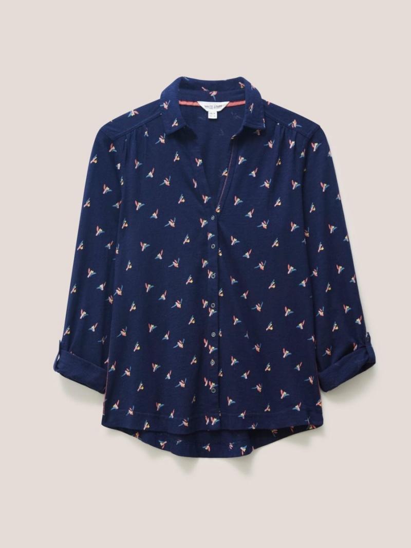 White Stuff Annie Cotton Jersey Shirt Navy Print | 68572-RGBE