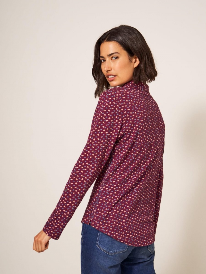 White Stuff Annie Cotton Jersey Shirt Plum Purple Print | 71649-BSFM