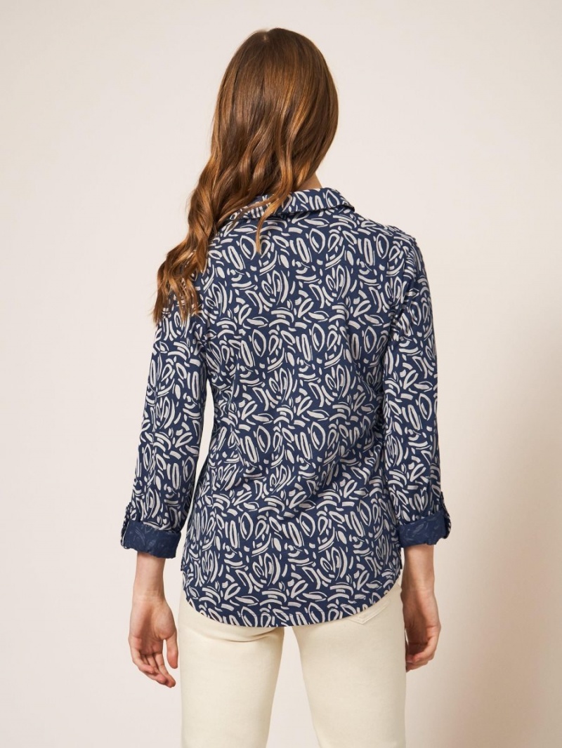 White Stuff Annie Print Jersey Shirt Navy Print | 73140-XLEO