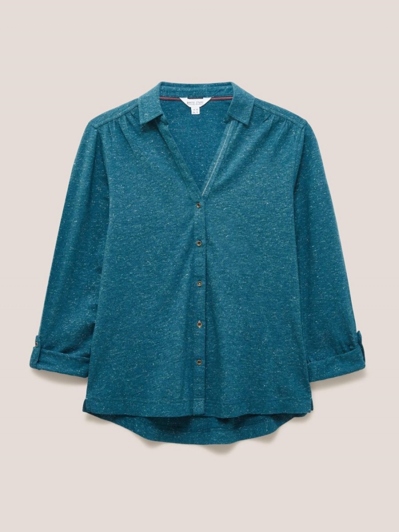 White Stuff Annie Sparkle Slim Fit Shirt Dk Teal | 47026-JGSQ