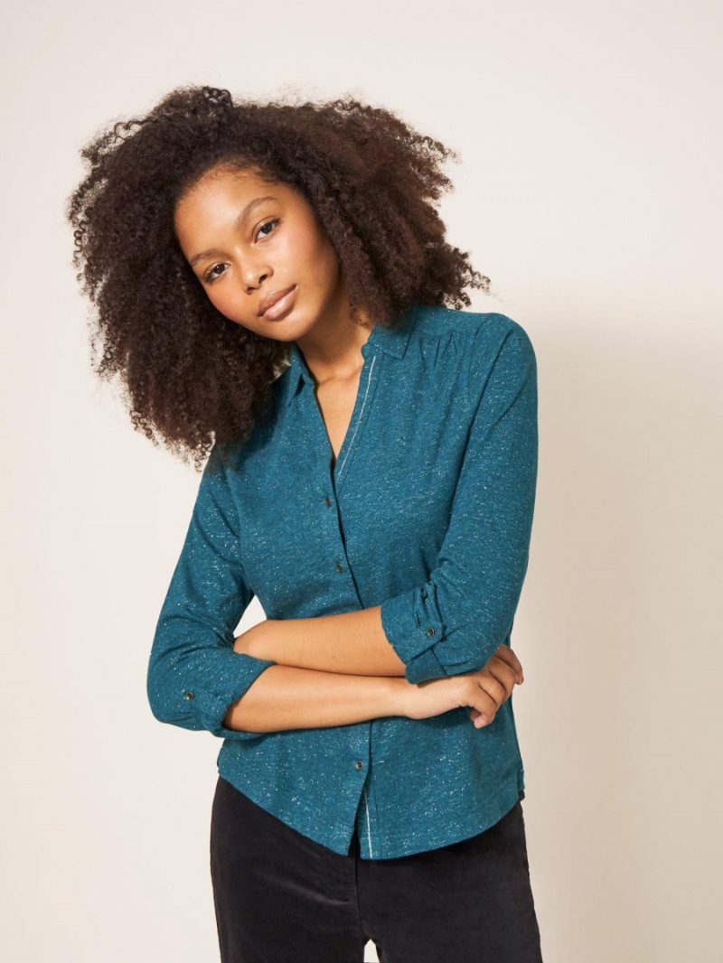 White Stuff Annie Sparkle Slim Fit Shirt Dk Teal | 47026-JGSQ