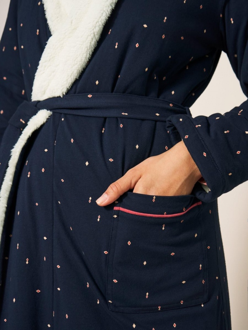 White Stuff Ava Lined Dressing Gown Navy Multi | 91506-FHOR