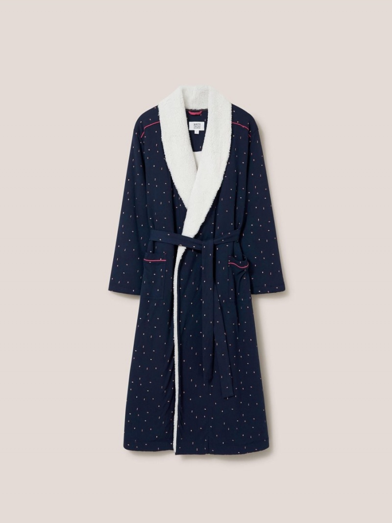 White Stuff Ava Lined Dressing Gown Navy Multi | 91506-FHOR