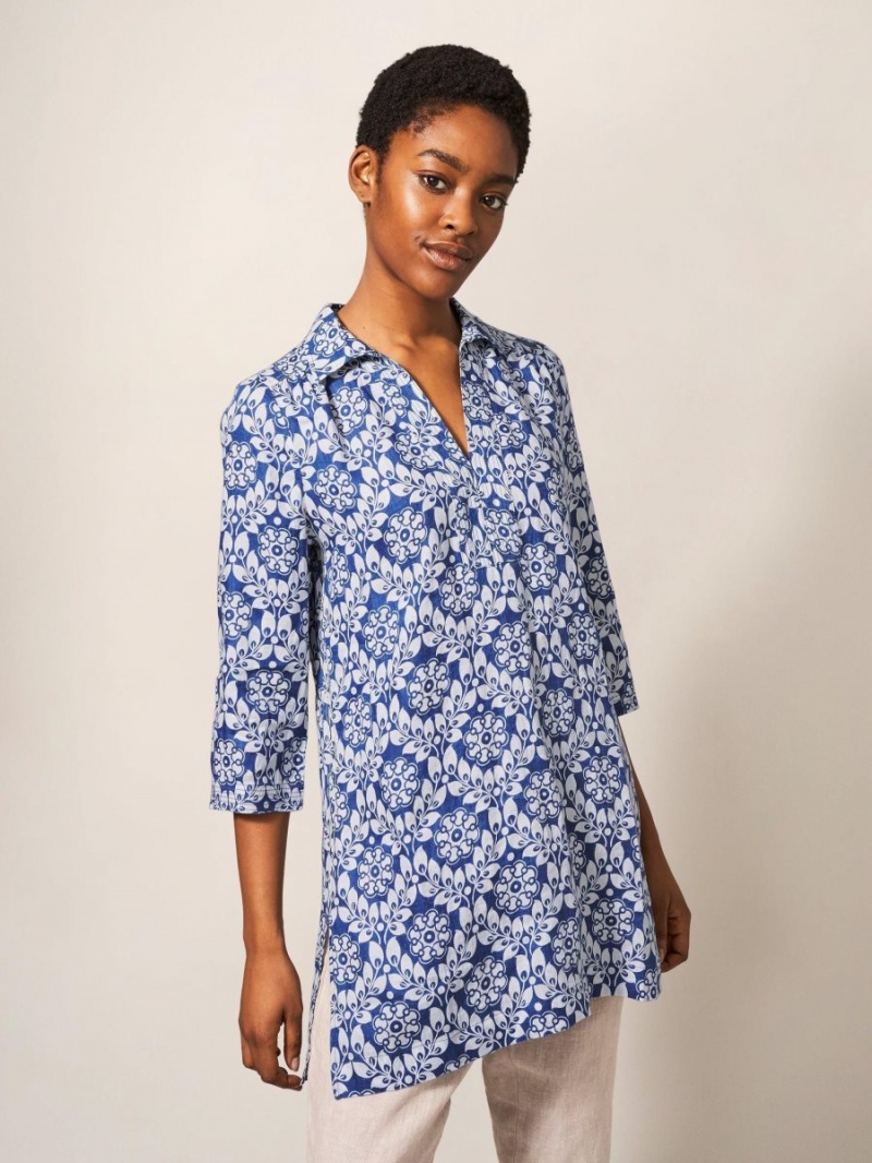 White Stuff Blaire Linen Versatile Tunic Blue Multi | 07483-AJNB