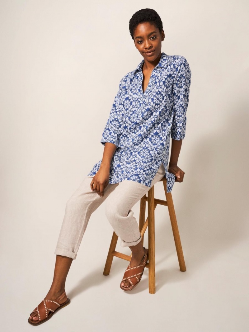 White Stuff Blaire Linen Versatile Tunic Blue Multi | 07483-AJNB