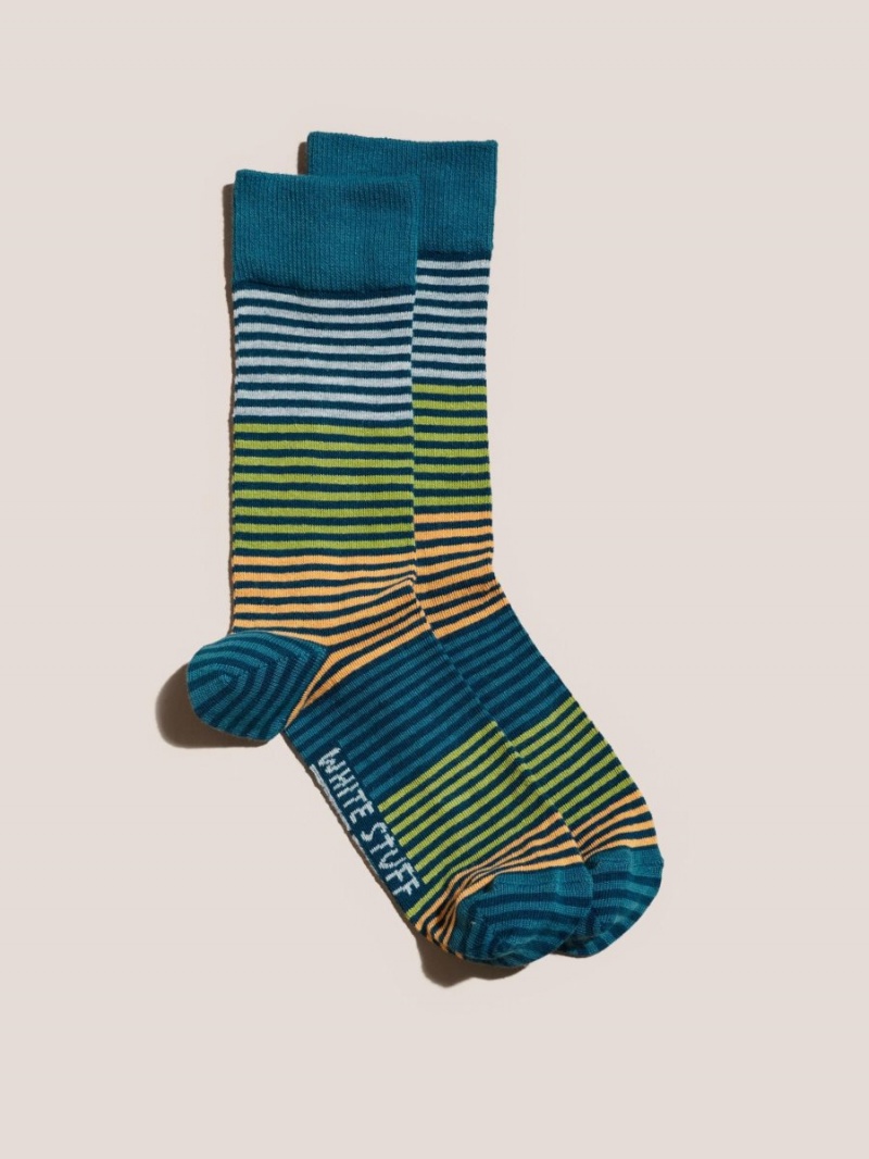 White Stuff Block Stripe Sock Teal Multi | 09271-BKSQ