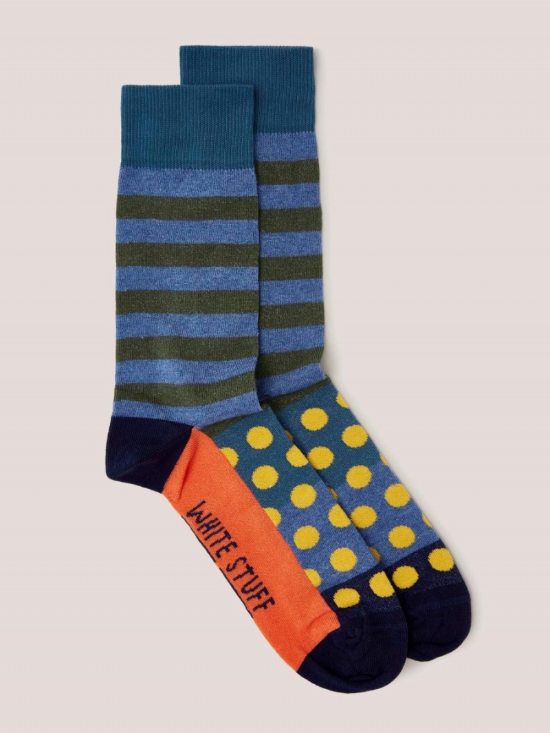 White Stuff Block Stripe Spot Ankle Sock Blue Multi | 51384-LWFI