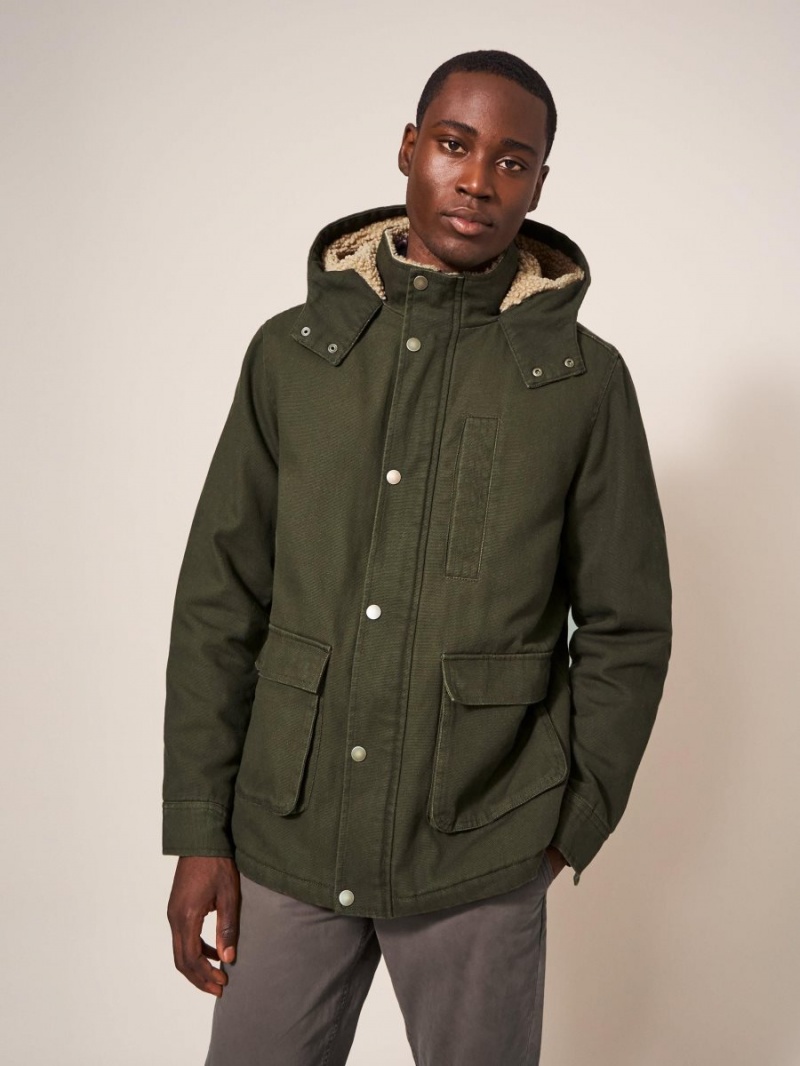 White Stuff Borg Lined Winter Jacket Khaki Green | 59082-TQAO