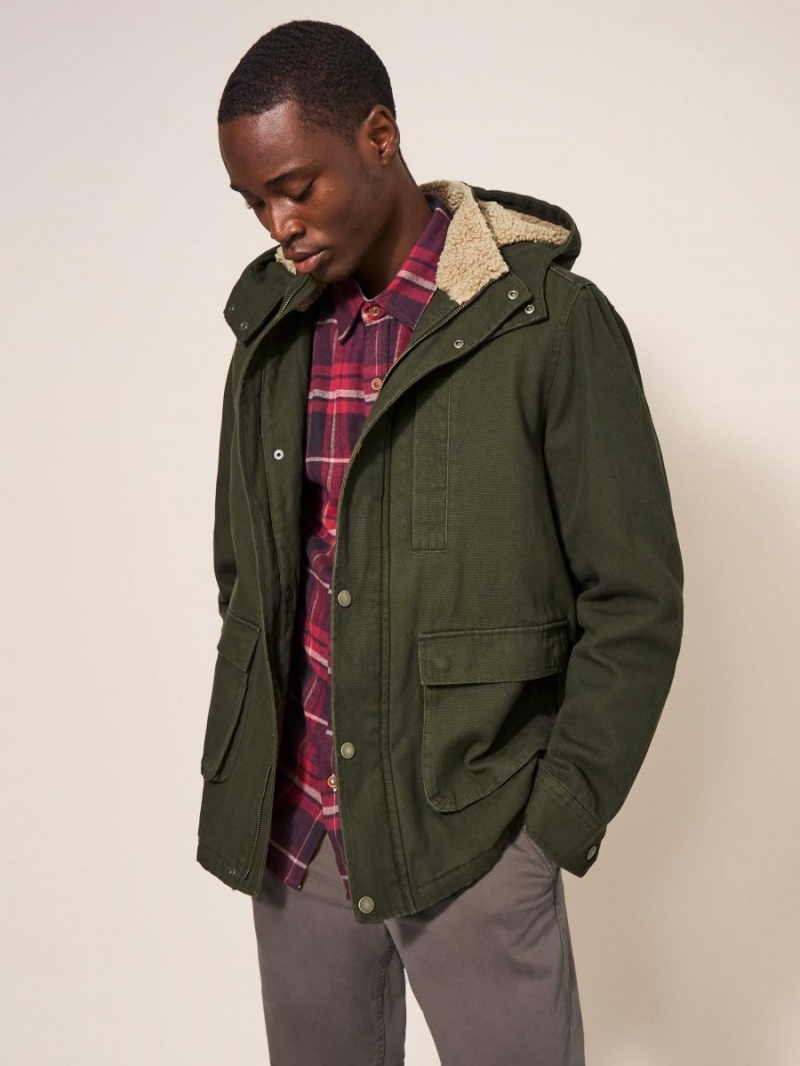 White Stuff Borg Lined Winter Jacket Khaki Green | 59082-TQAO