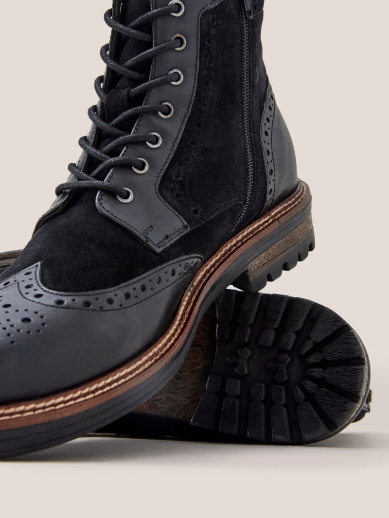 White Stuff Brogue Leather Lace Up Boot Pure Black | 45896-JRON