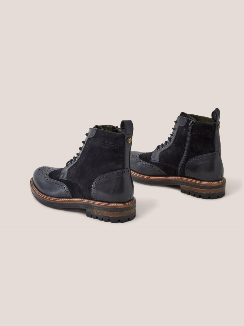 White Stuff Brogue Leather Lace Up Boot Pure Black | 45896-JRON