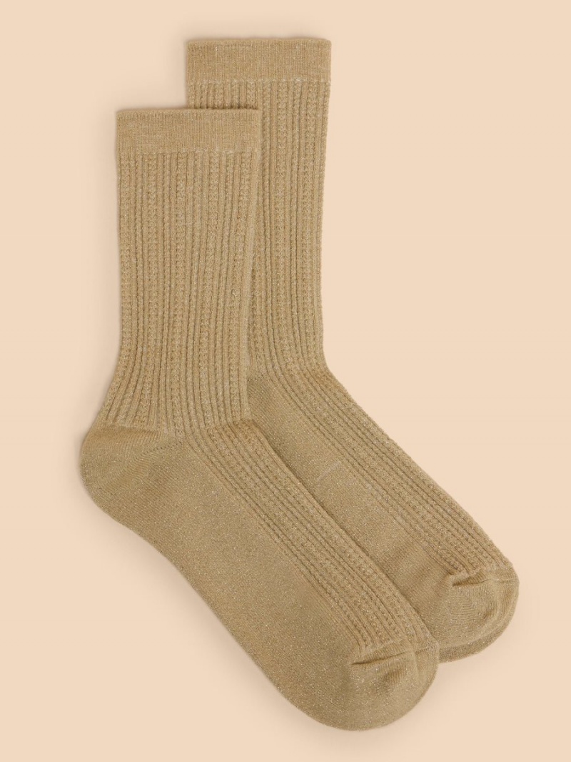 White Stuff Cable Sparkle Ankle Socks Gold Tone Metallic | 30546-PZHC