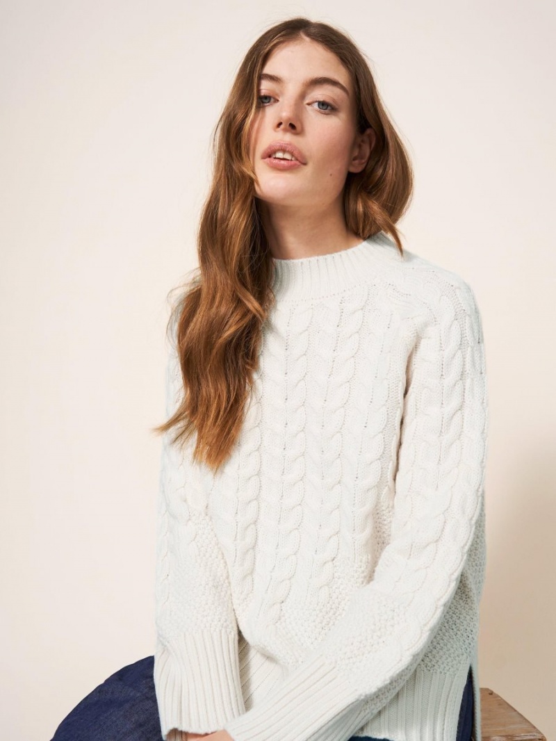 White Stuff Cable Yoke Jumper Pale Ivory | 50863-EJAZ