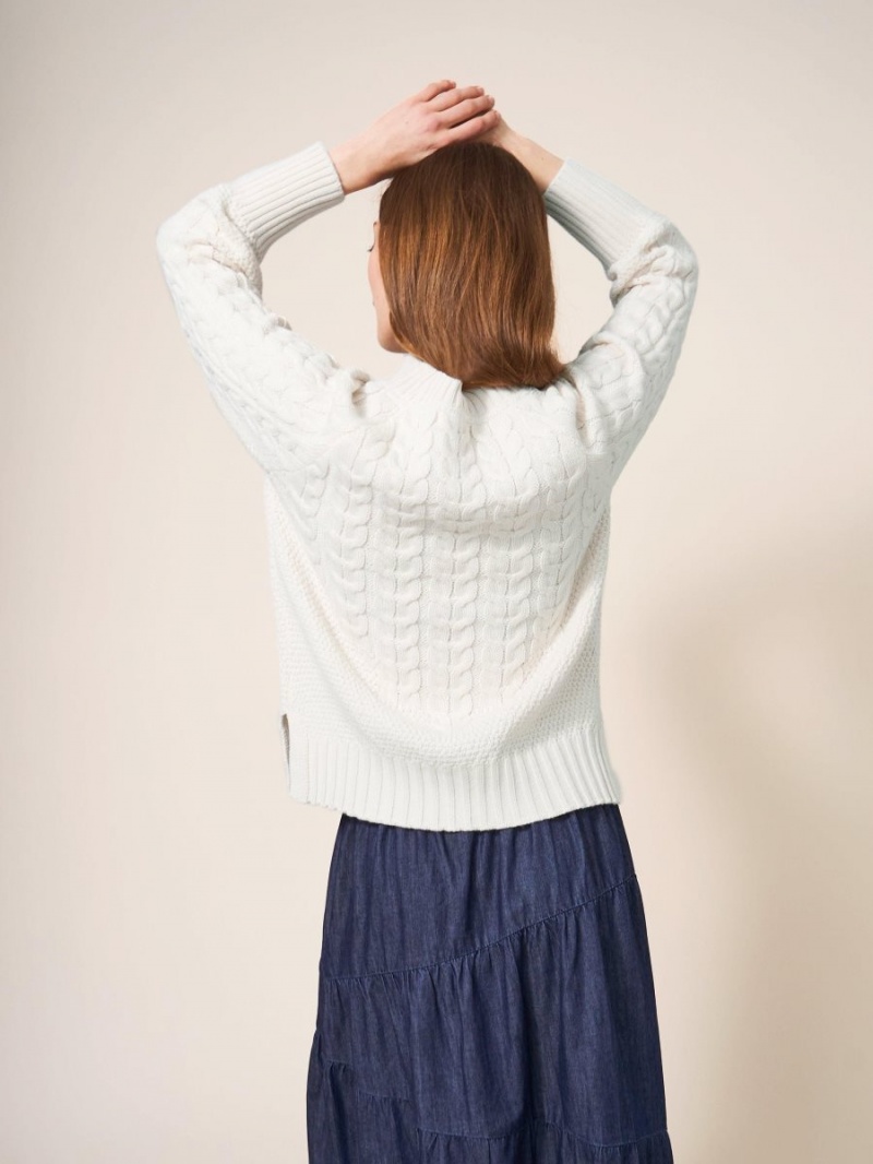 White Stuff Cable Yoke Jumper Pale Ivory | 50863-EJAZ