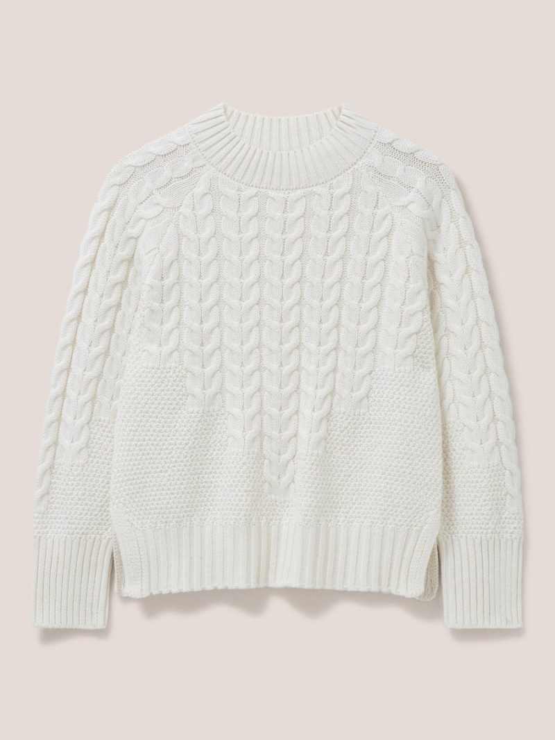 White Stuff Cable Yoke Jumper Pale Ivory | 50863-EJAZ