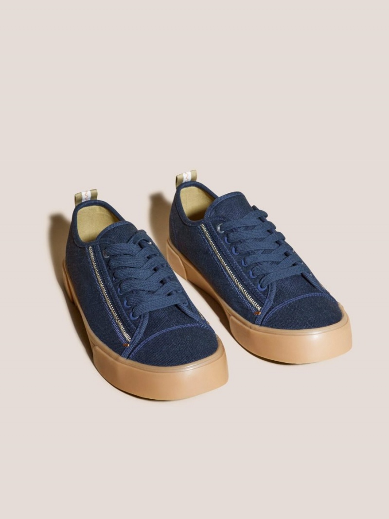 White Stuff Canvas Lace Up Plimsolls Navy Multi | 78326-ZRSJ