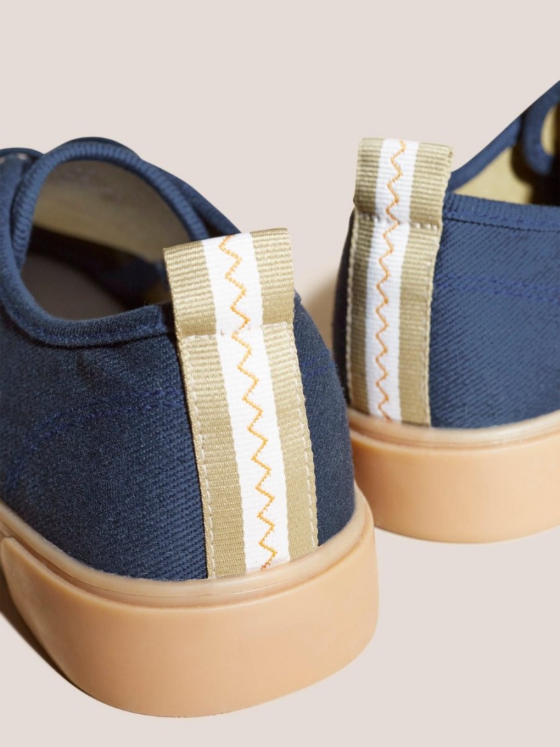 White Stuff Canvas Lace Up Plimsolls Navy Multi | 78326-ZRSJ