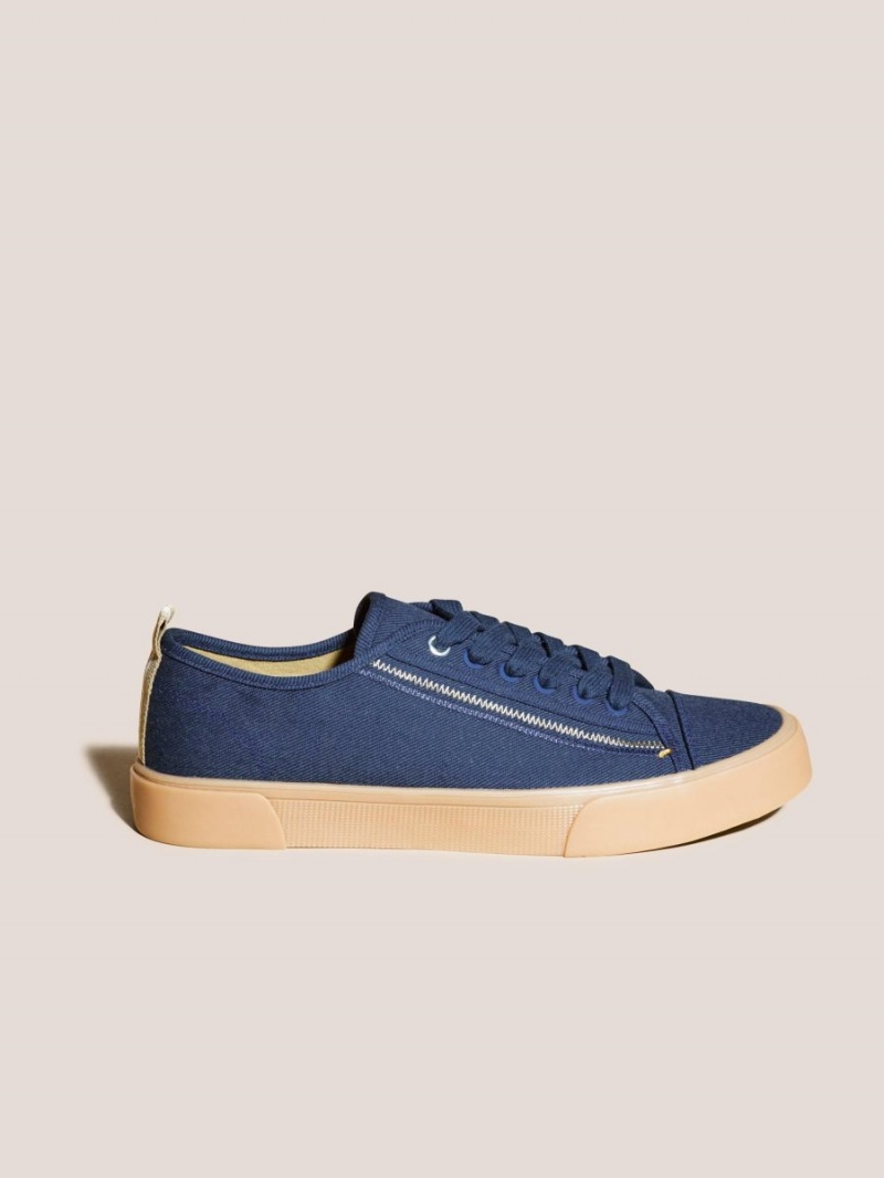 White Stuff Canvas Lace Up Plimsolls Navy Multi | 78326-ZRSJ