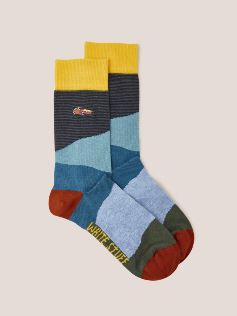 White Stuff Car Embroidered Ankle Sock Teal Multi | 86217-TEWB