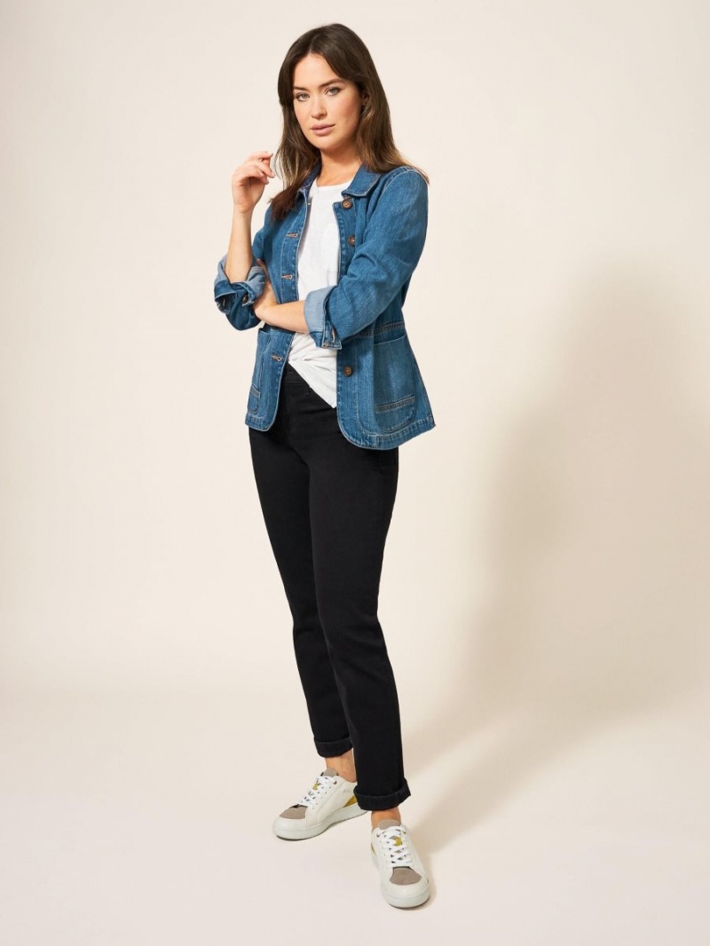 White Stuff Carrie Denim Cotton Jacket Mid Denim | 87903-YPQU