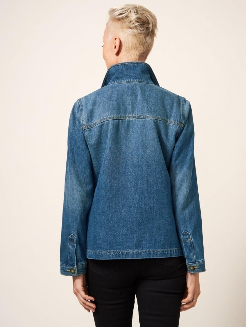 White Stuff Carrie Denim Cotton Jacket Mid Denim | 87903-YPQU