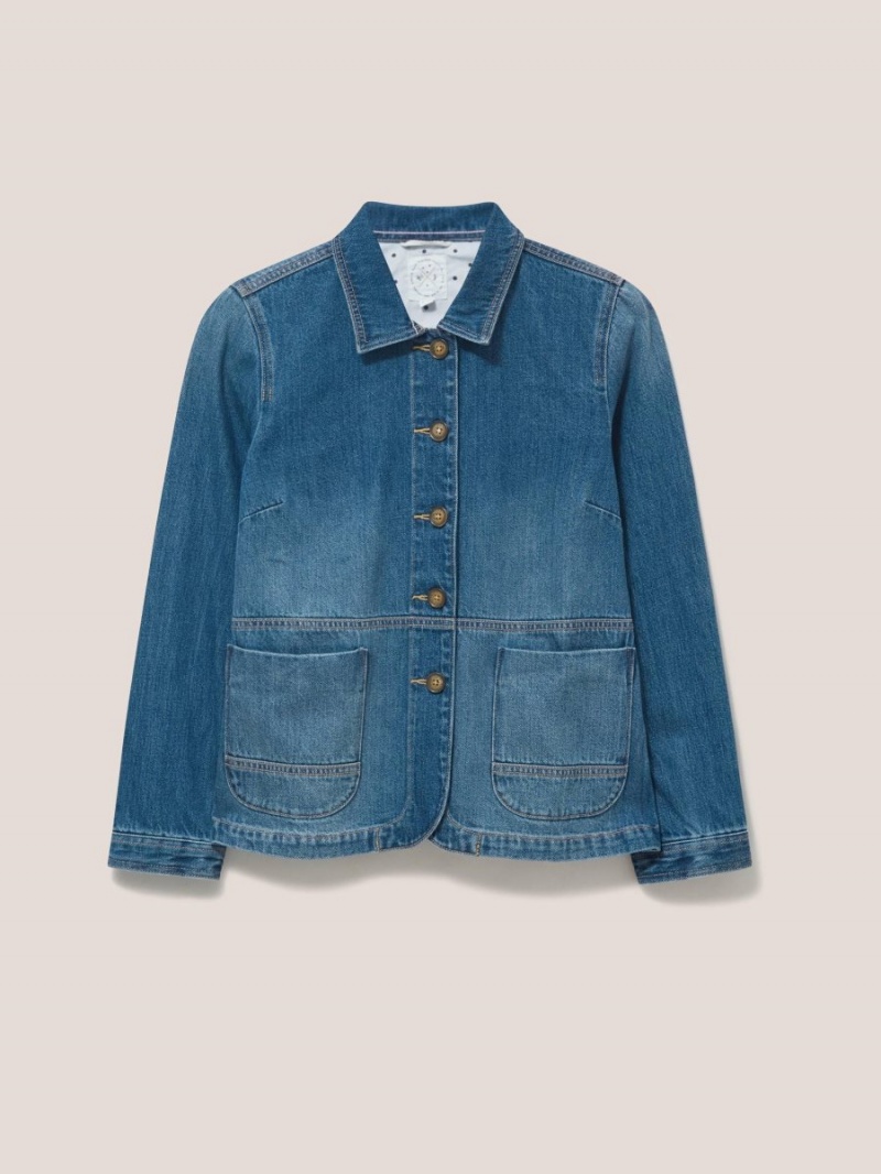 White Stuff Carrie Denim Cotton Jacket Mid Denim | 87903-YPQU