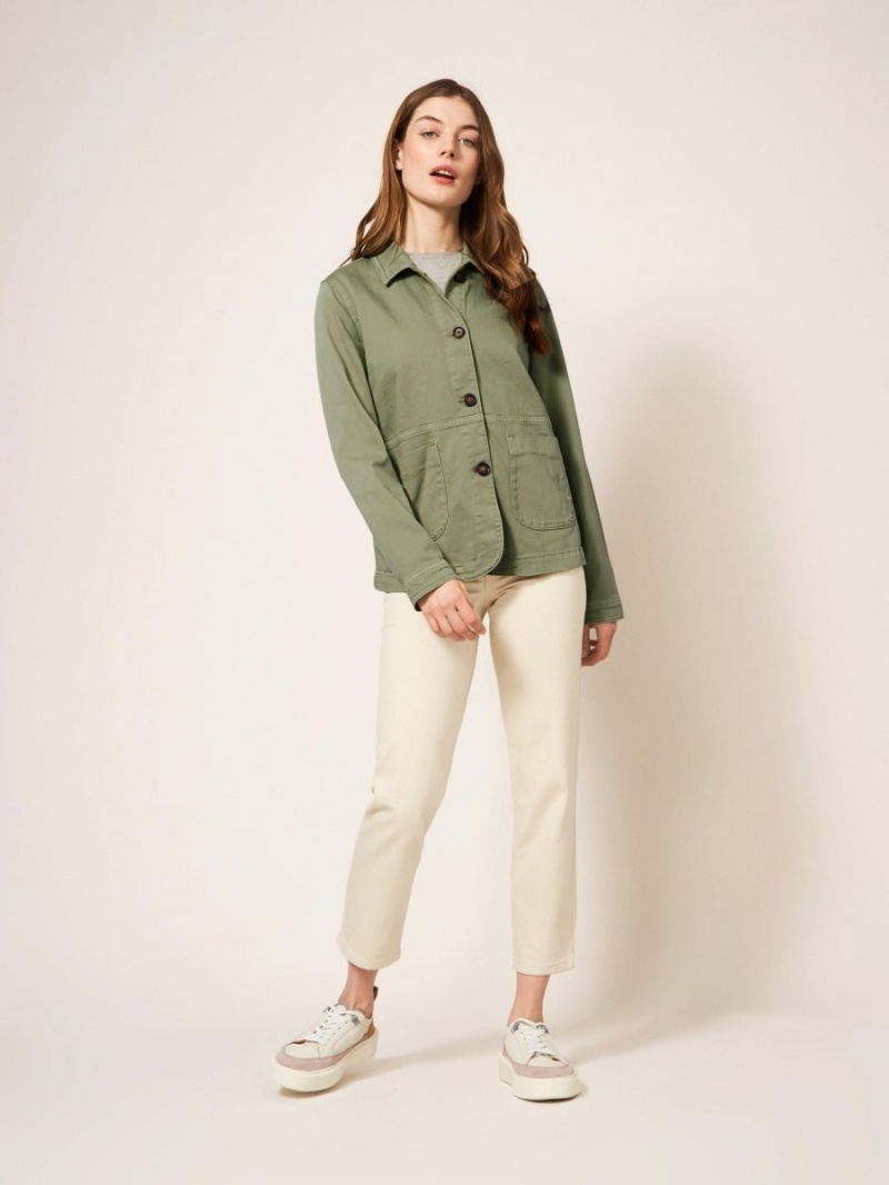 White Stuff Carrie Regular Fit Denim Jacket Mid Green | 48097-KEOB