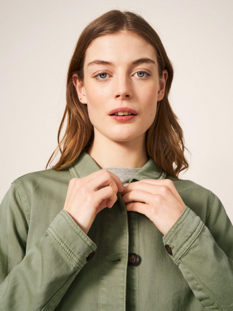 White Stuff Carrie Regular Fit Denim Jacket Mid Green | 48097-KEOB