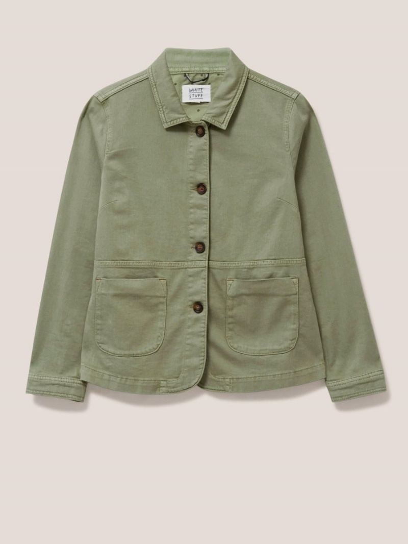 White Stuff Carrie Regular Fit Denim Jacket Mid Green | 48097-KEOB