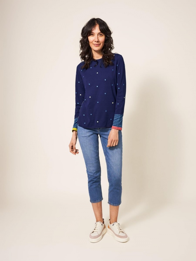 White Stuff Cassie Embroidered Tee Navy Multi | 45931-RUHP