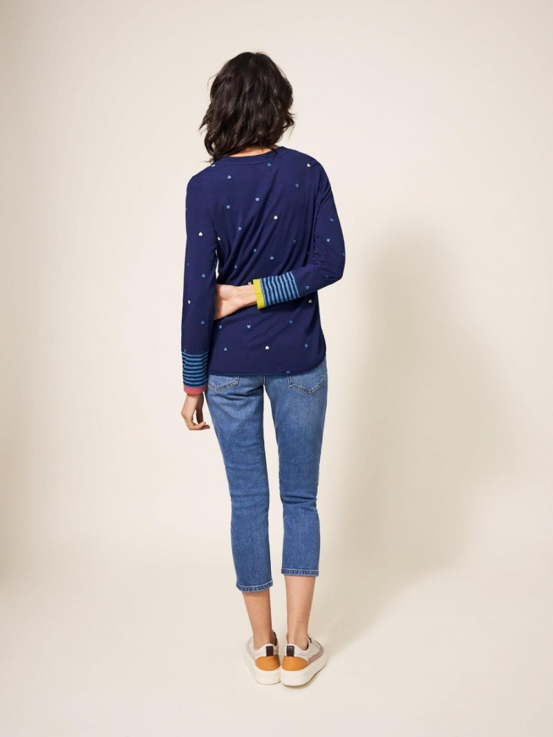 White Stuff Cassie Embroidered Tee Navy Multi | 45931-RUHP