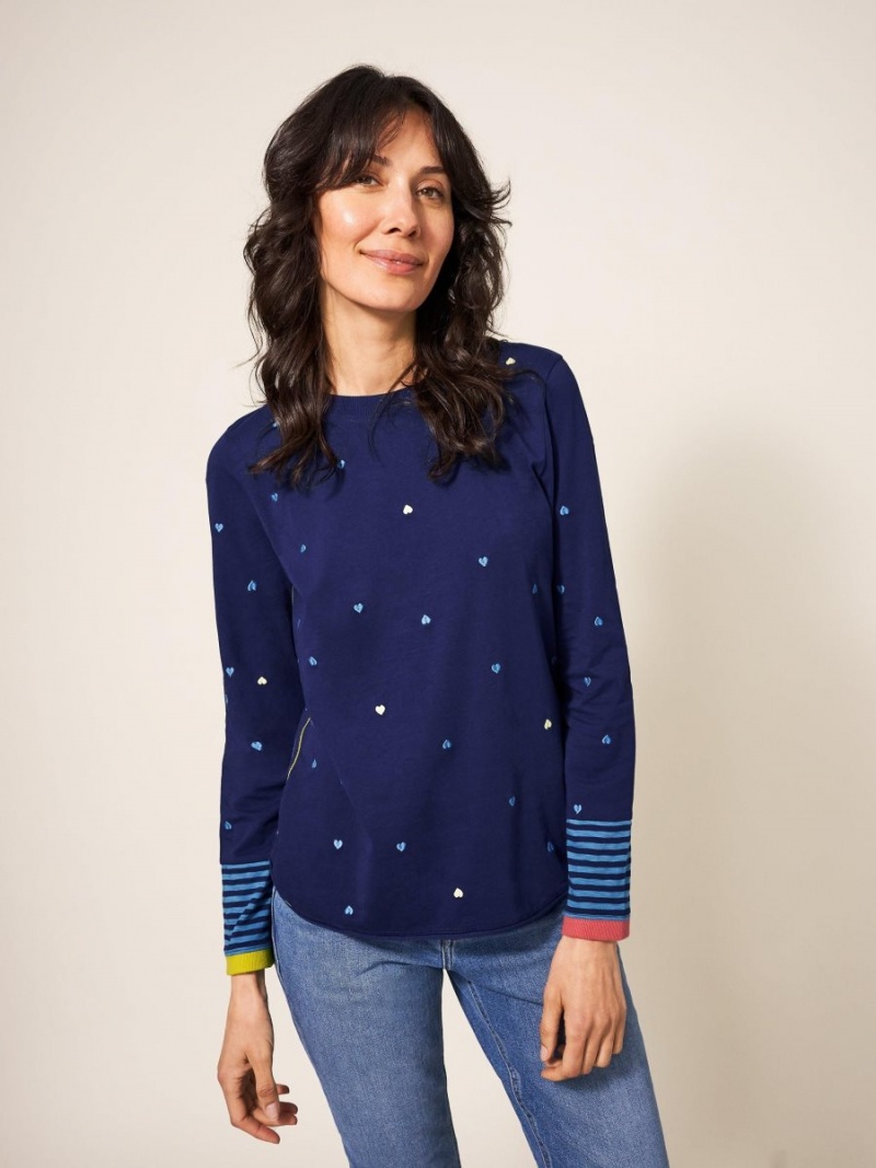 White Stuff Cassie Embroidered Tee Navy Multi | 45931-RUHP