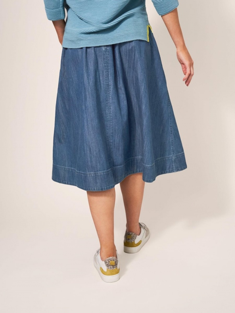 White Stuff Charlotte Denim Midi Skirt Mid Denim | 38047-OXDV