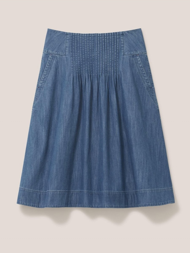 White Stuff Charlotte Denim Midi Skirt Mid Denim | 38047-OXDV