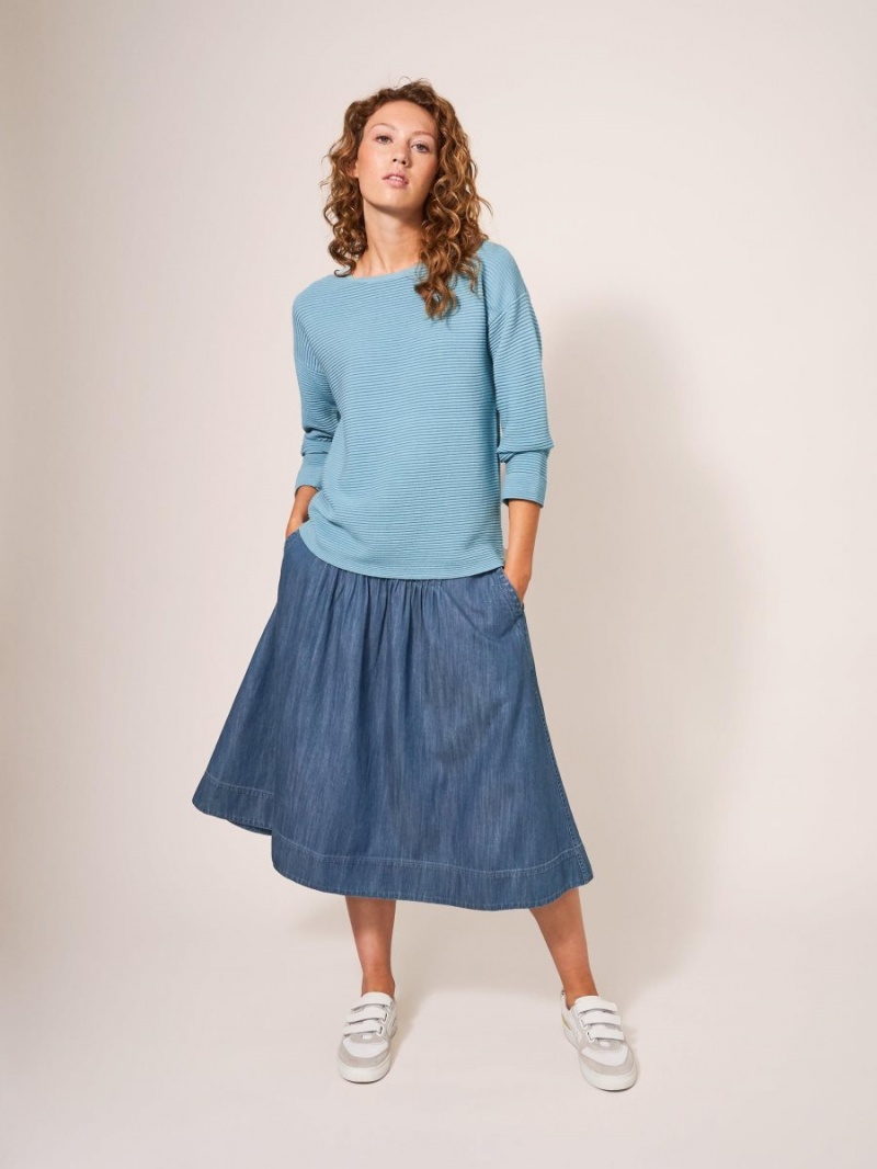 White Stuff Charlotte Denim Midi Skirt Mid Denim | 38047-OXDV