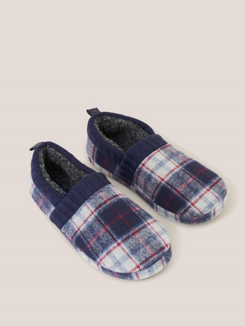 White Stuff Check Closed Back Slipper Navy Multi | 78601-WKXV