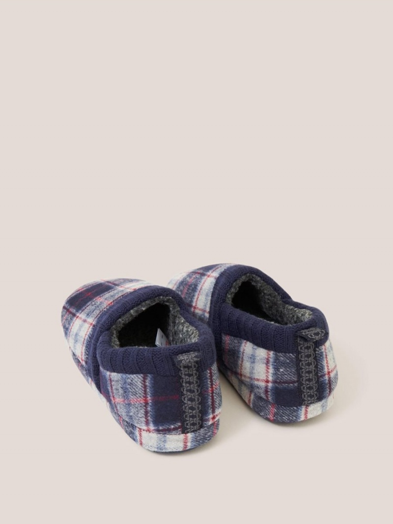 White Stuff Check Closed Back Slipper Navy Multi | 78601-WKXV