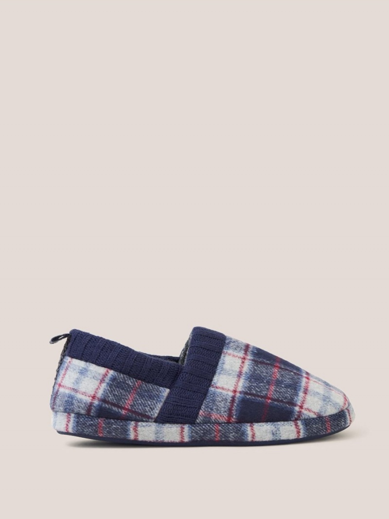 White Stuff Check Closed Back Slipper Navy Multi | 78601-WKXV