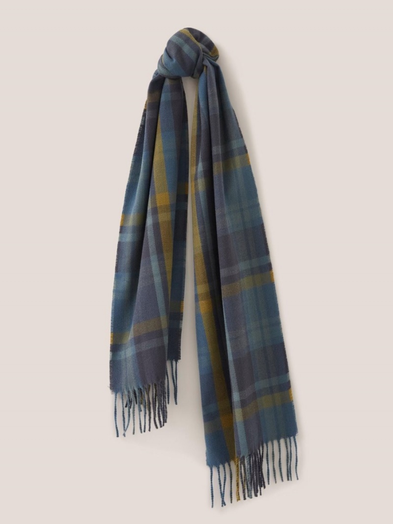 White Stuff Check Woven Recycled Scarf Blue Multi | 23895-ICOF